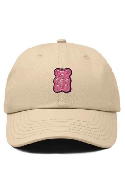 Dalix Pink Gummy Embroidered Casual Cap In Khaki