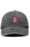 Dalix Pink Gummy Embroidered Casual Cap In Washed Black