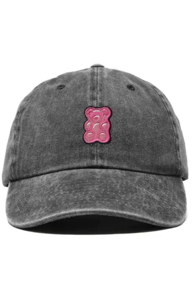 Dalix Pink Gummy Embroidered Casual Cap In Washed Black