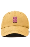 Dalix Pink Gummy Embroidered Casual Cap In Washed Gold