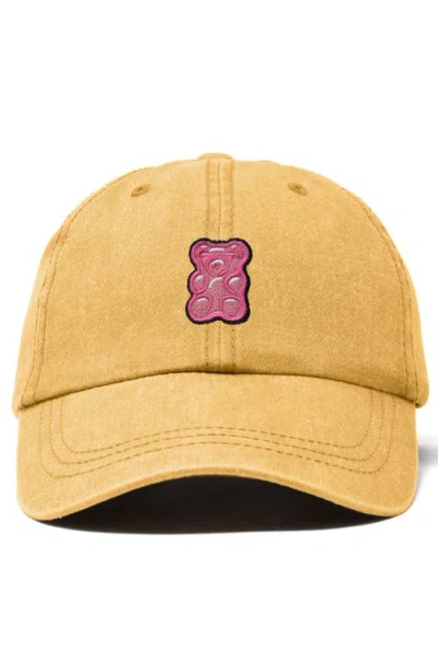 Dalix Pink Gummy Embroidered Casual Cap In Washed Gold