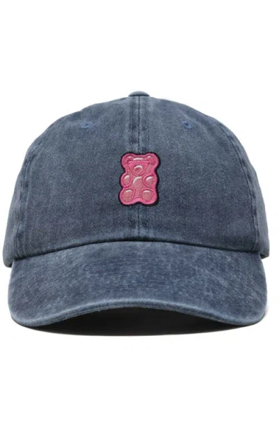 Dalix Pink Gummy Embroidered Casual Cap In Washed Navy Blue
