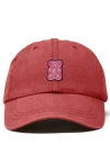 Dalix Pink Gummy Embroidered Casual Cap In Washed Red