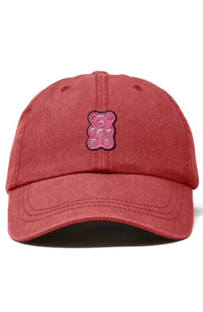 Dalix Pink Gummy Embroidered Casual Cap In Washed Red