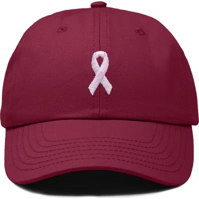 Dalix Pink Ribbon Dad Cap In Burgundy