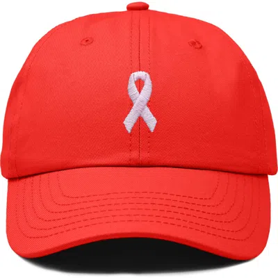 Dalix Pink Ribbon Dad Cap In Red
