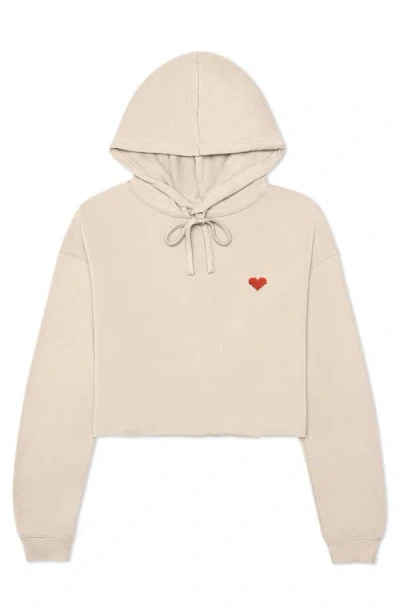 Dalix Pixel Heart Cropped Hoodie In Heather Dust