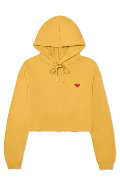 Dalix Pixel Heart Cropped Hoodie In Heather Mustard