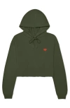 Dalix Pixel Heart Cropped Hoodie In Military Green