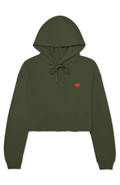 Dalix Pixel Heart Cropped Hoodie In Military Green