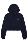 Dalix Pixel Heart Cropped Hoodie In Navy Blue