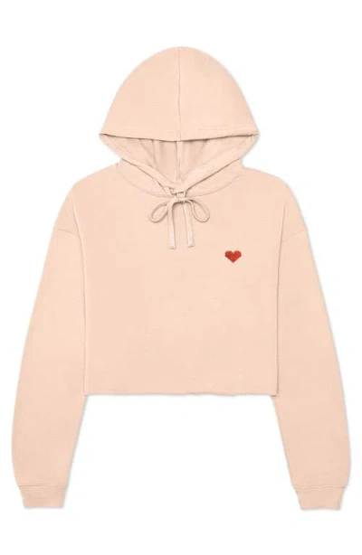 Dalix Pixel Heart Cropped Hoodie In Peach