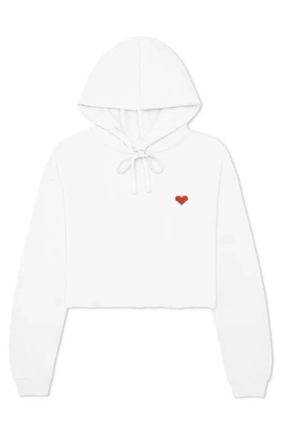 Dalix Pixel Heart Cropped Hoodie In White