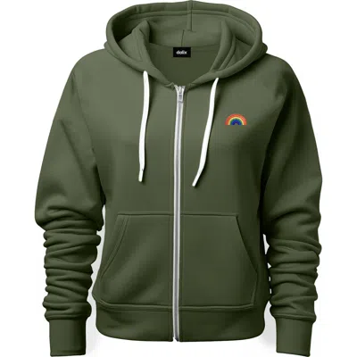 Dalix Rainbow Zip Hoodie In Military Green