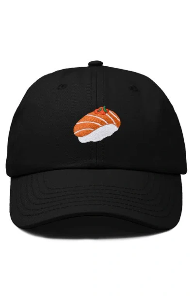 Dalix Salmon Sushi Embroidered Dad Cap In Black