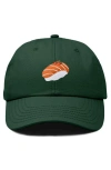 Dalix Salmon Sushi Embroidered Dad Cap In Dark Green