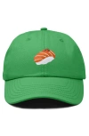 Dalix Salmon Sushi Embroidered Dad Cap In Kelly Green