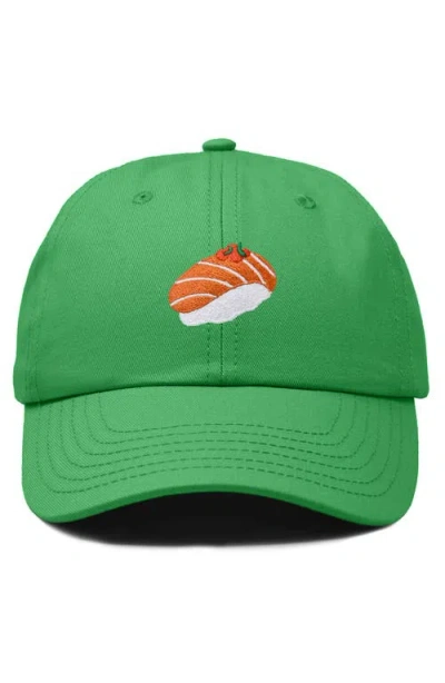 Dalix Salmon Sushi Embroidered Dad Cap In Kelly Green