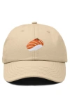 Dalix Salmon Sushi Embroidered Dad Cap In Khaki