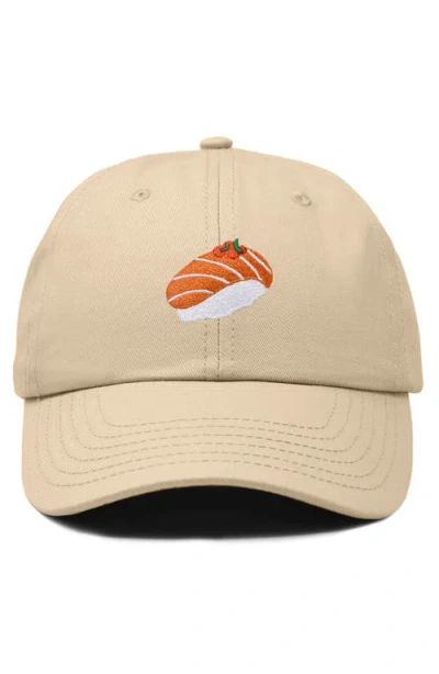 Dalix Salmon Sushi Embroidered Dad Cap In Khaki