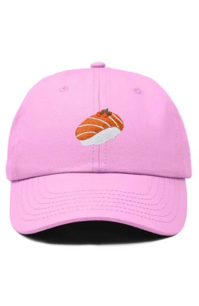 Dalix Salmon Sushi Embroidered Dad Cap In Light Pink
