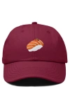 Dalix Salmon Sushi Embroidered Dad Cap In Maroon