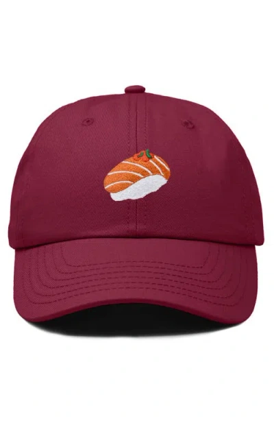 Dalix Salmon Sushi Embroidered Dad Cap In Maroon