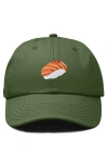 Dalix Salmon Sushi Embroidered Dad Cap In Olive