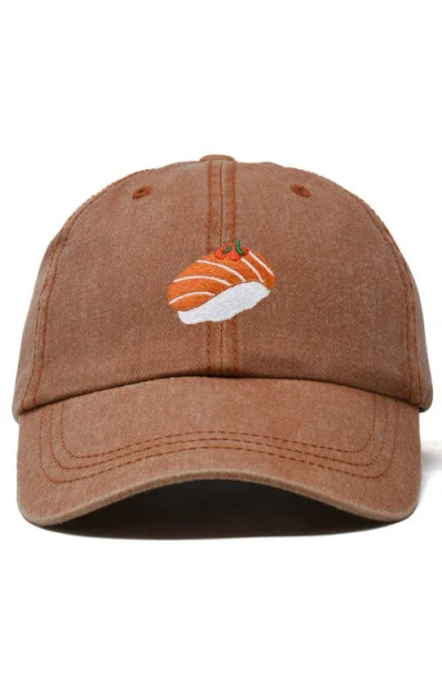 Dalix Salmon Sushi Embroidered Dad Cap In Washed Orange