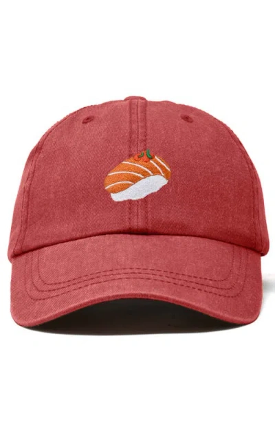 Dalix Salmon Sushi Embroidered Dad Cap In Washed Red