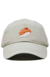 Dalix Salmon Sushi Embroidered Dad Cap In Washed Stone White