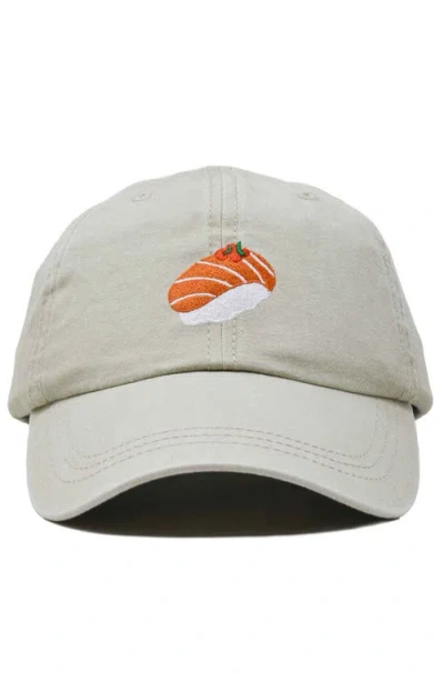 Dalix Salmon Sushi Embroidered Dad Cap In Washed Stone White