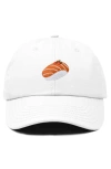 Dalix Salmon Sushi Embroidered Dad Cap In White