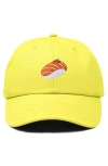 Dalix Salmon Sushi Embroidered Dad Cap In Yellow