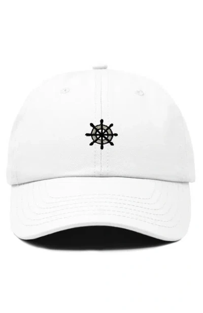 Dalix Ship Wheel Dad Hat In White