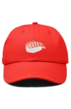 Dalix Shrimp Sushi Embroidered Dad Cap In Red