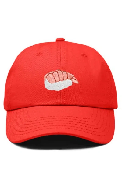 Dalix Shrimp Sushi Embroidered Dad Cap In Red