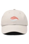 Dalix Shrimp Sushi Embroidered Dad Cap In Beige
