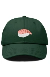 Dalix Shrimp Sushi Embroidered Dad Cap In Dark Green