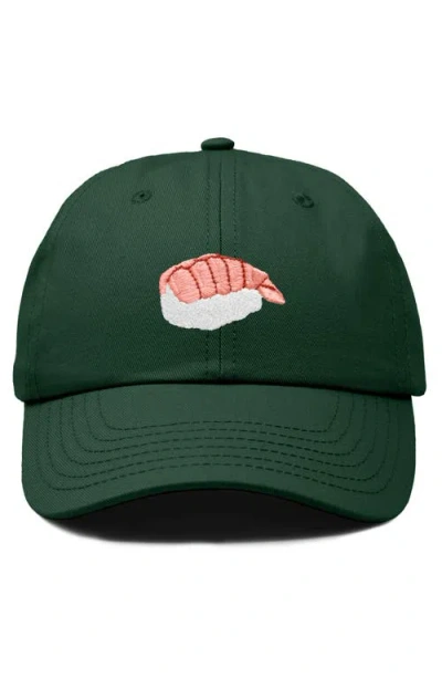 Dalix Shrimp Sushi Embroidered Dad Cap In Dark Green