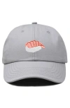 Dalix Shrimp Sushi Embroidered Dad Cap In Gray