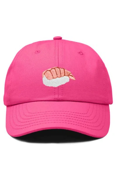 Dalix Shrimp Sushi Embroidered Dad Cap In Hot Pink
