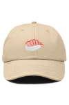 Dalix Shrimp Sushi Embroidered Dad Cap In Neutral