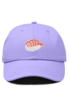 Dalix Shrimp Sushi Embroidered Dad Cap In Lavender