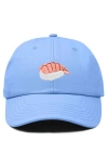 Dalix Shrimp Sushi Embroidered Dad Cap In Blue
