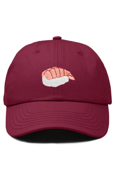Dalix Shrimp Sushi Embroidered Dad Cap In Maroon