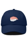 Dalix Shrimp Sushi Embroidered Dad Cap In Navy Blue