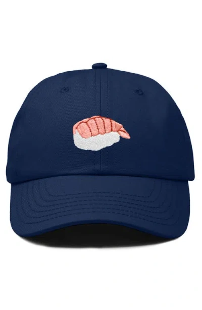 Dalix Shrimp Sushi Embroidered Dad Cap In Navy Blue
