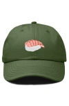 Dalix Shrimp Sushi Embroidered Dad Cap In Green