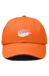 Dalix Shrimp Sushi Embroidered Dad Cap In Orange